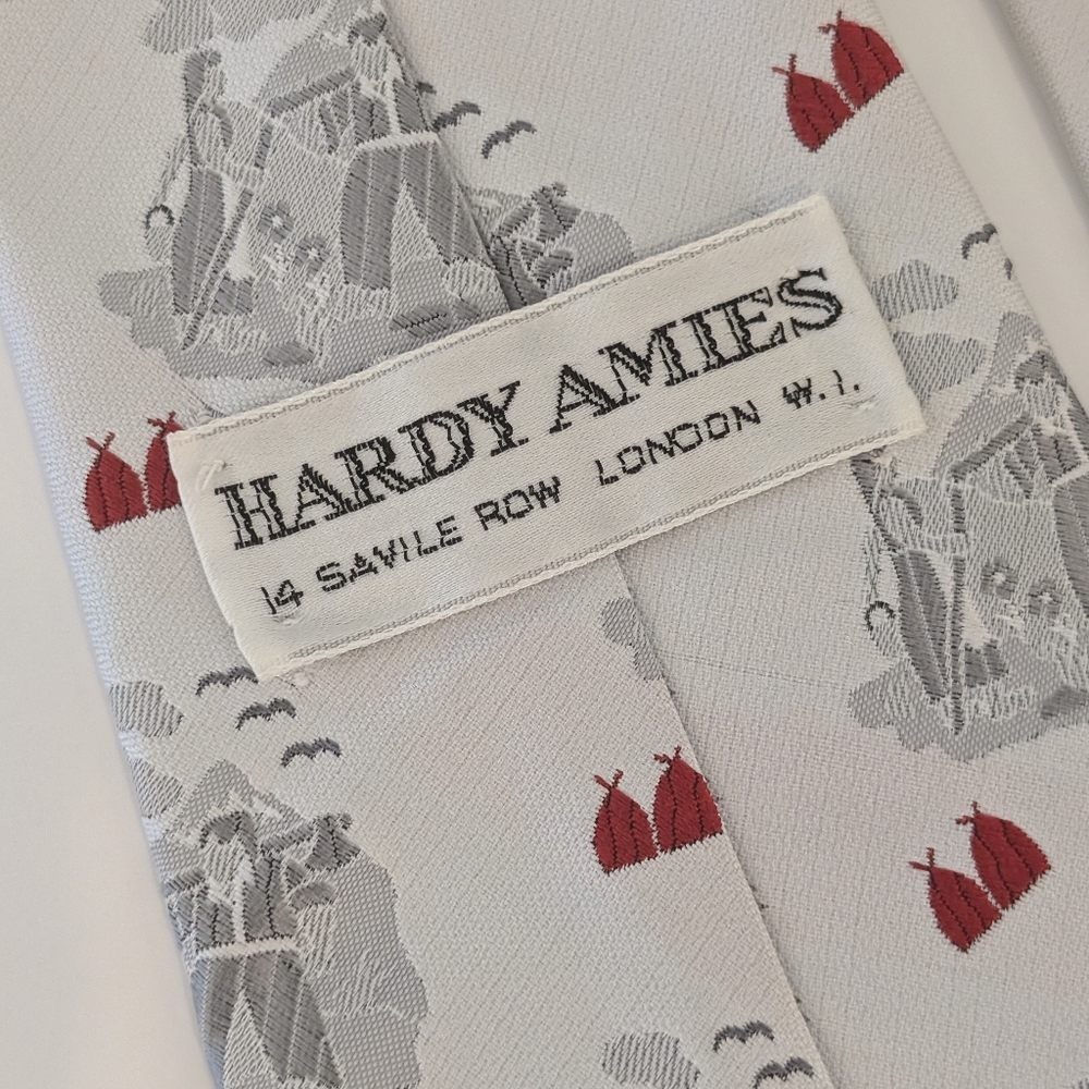 RARE Vintage Hardy Amies Tie Mens Gray Red Wheat Farming Pattern Silk Old Money - Picture 2 of 11